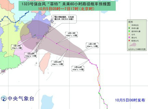 強(qiáng)臺(tái)風(fēng)菲特路徑預(yù)報(bào)圖