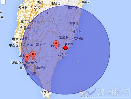 臺東縣地震震中示意圖