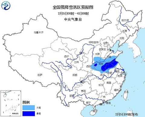 暴雪藍色預(yù)警：初六初七河南安徽江蘇部分地區(qū)有暴雪