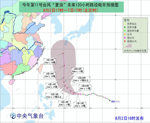 “夏浪”加強為超強臺風
