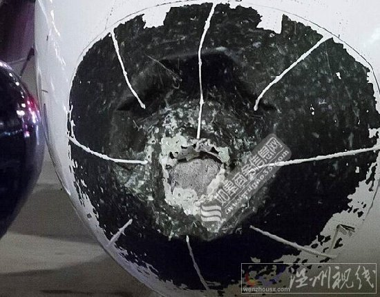 美國(guó)一架客機(jī)在飛行時(shí)遭遇冰雹襲擊