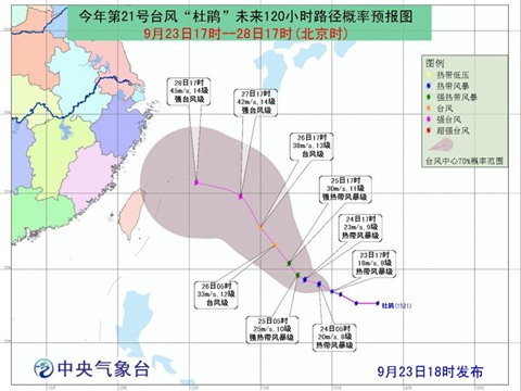 2015年第21號臺風杜鵑路徑圖