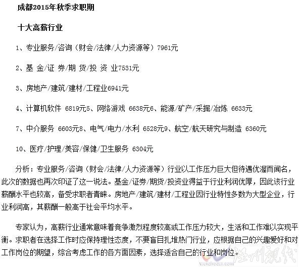 成都有哪些高薪的職業(yè)